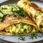 Keto-Frühstücks-Crêpes mit Rührei und Avocado First Image First Image