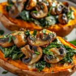 Gefüllte Süßkartoffeln mit Champignons und Spinat First Image First Image