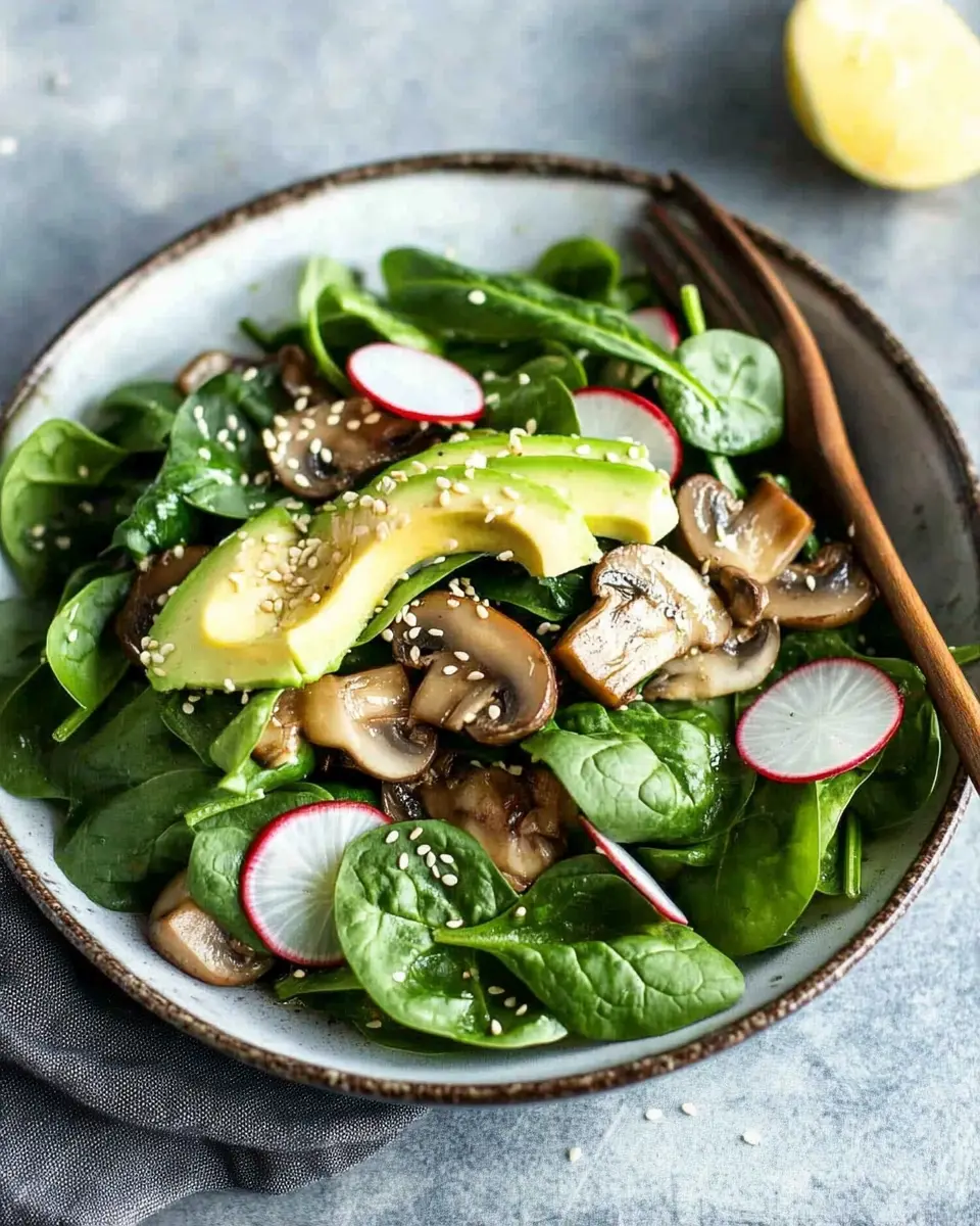 Spinatsalat mit Champignons und Avocado First Image First Image
