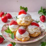Einfacher Erdbeer Windbeutel – Luftige Profiteroles mit cremiger Erdbeerfüllung First Image First Image