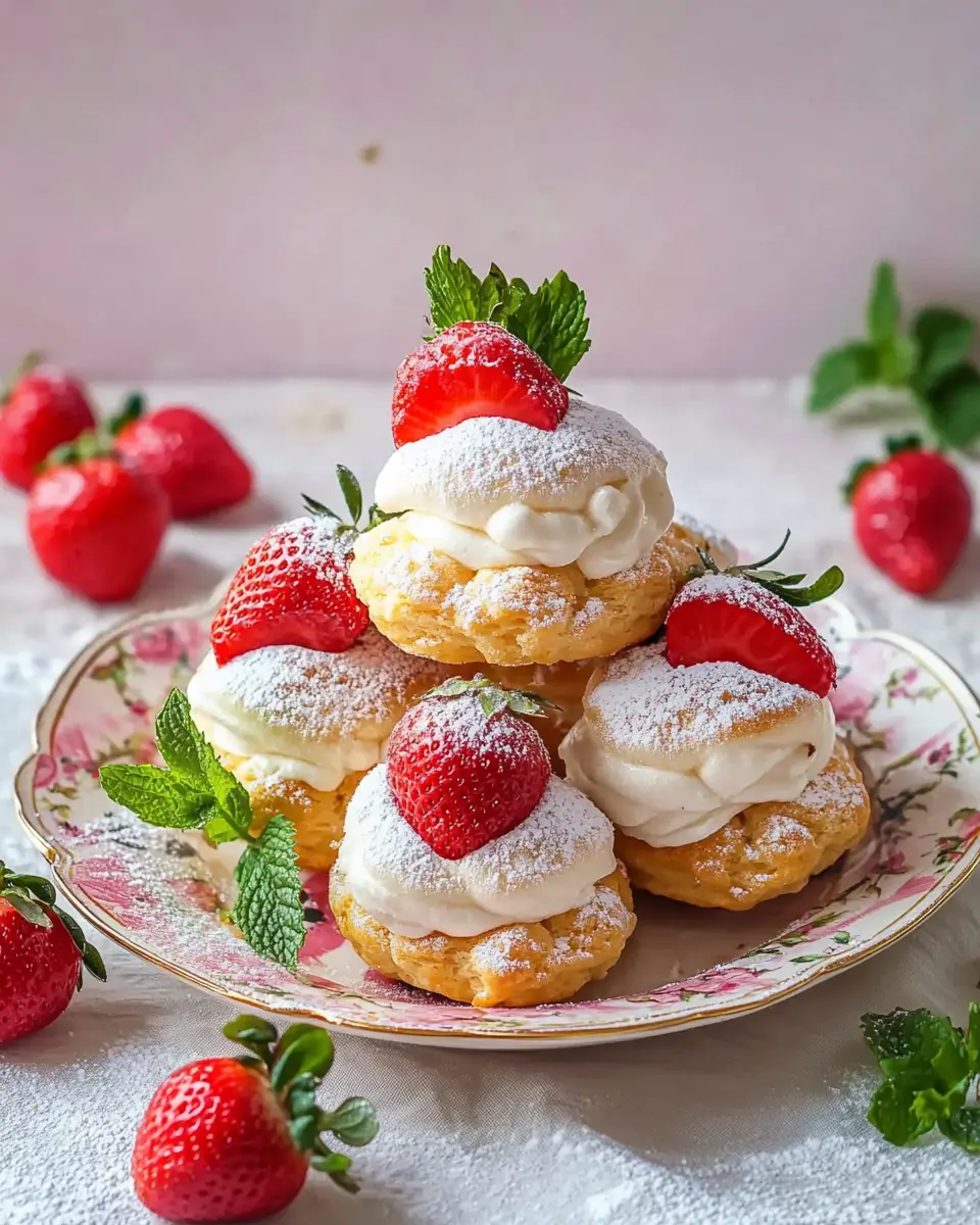 Einfacher Erdbeer Windbeutel – Luftige Profiteroles mit cremiger Erdbeerfüllung First Image First Image