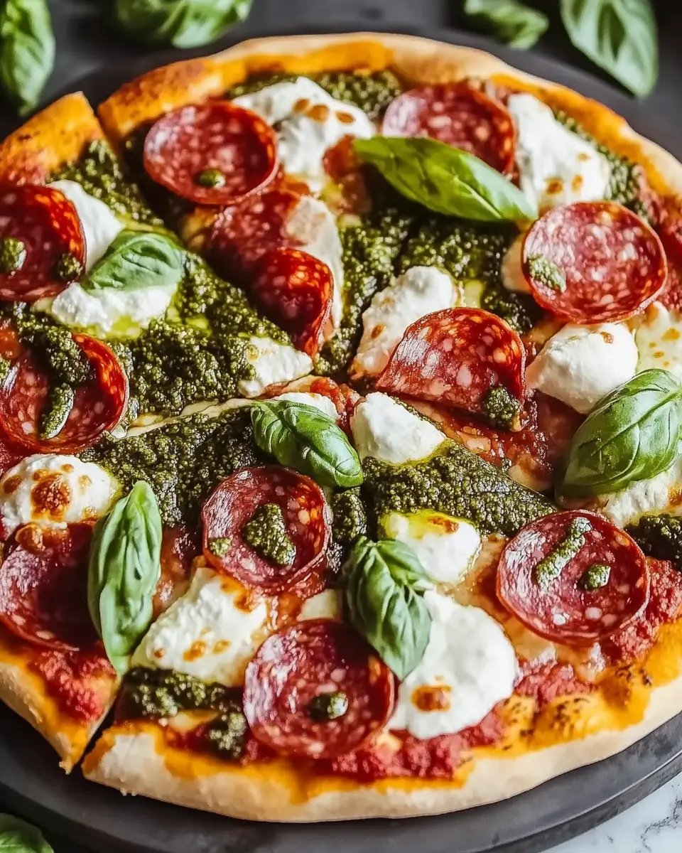Salami Burrata Pizza mit Pesto First Image First Image