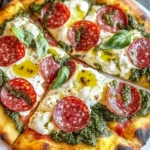 Salami Burrata Pizza mit Pesto First Image First Image