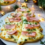 Pizza Weihnachtsbaum mit Käse und Schinken First Image First Image
