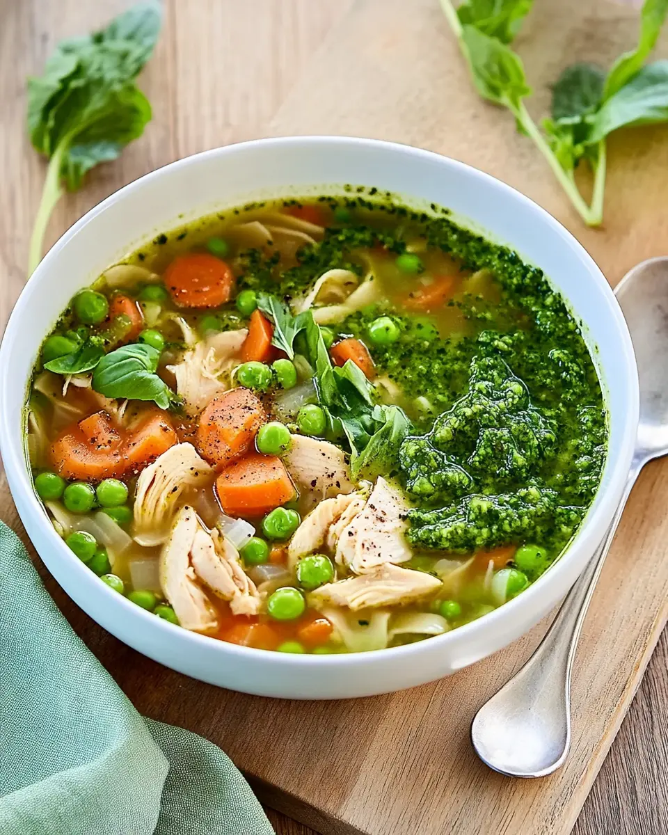 Hähnchen-Minestrone mit Erbsen-Pesto First Image First Image