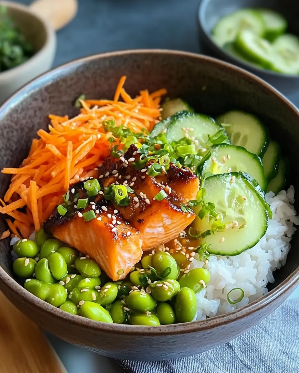 Einfaches Rezept für eine aromatische Lachs Reis Bowl First Image First Image