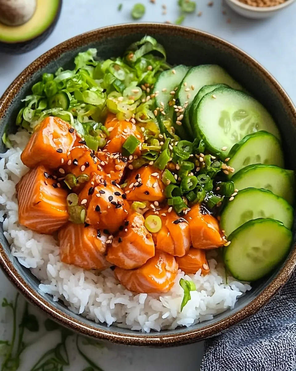 Einfaches Rezept für eine aromatische Lachs Reis Bowl First Image First Image