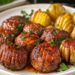 Saftige Ofen-Köfte mit aromatischen Hasselback-Kartoffeln First Image First Image