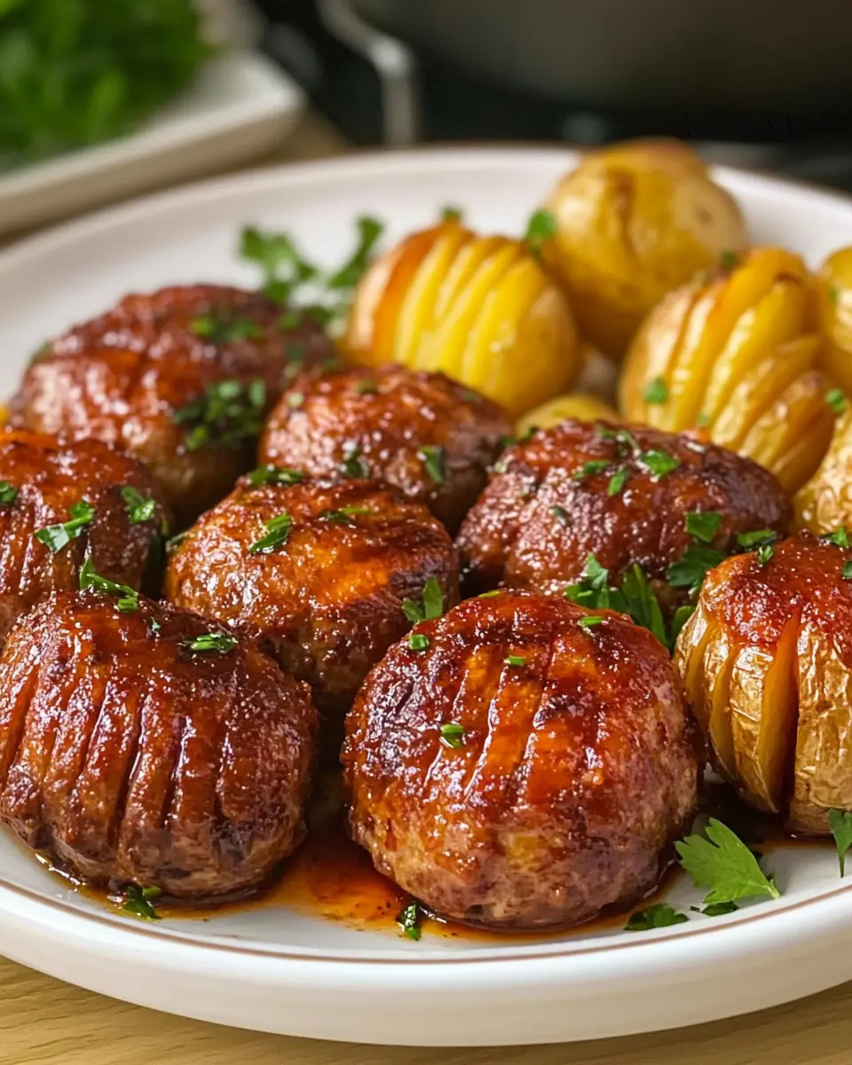 Saftige Ofen-Köfte mit aromatischen Hasselback-Kartoffeln First Image First Image