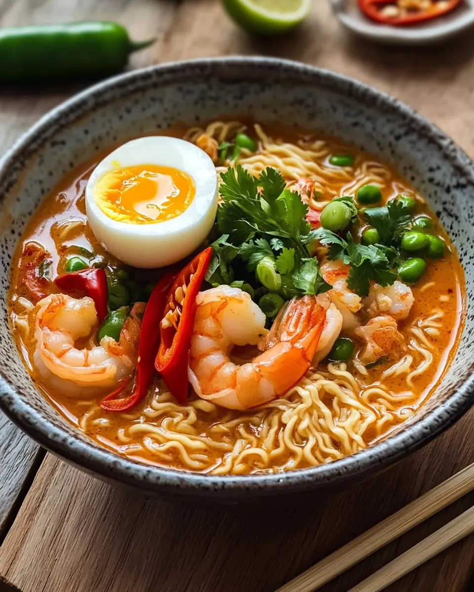 Schnelle Ramen Nudeln mit Garnelen First Image First Image