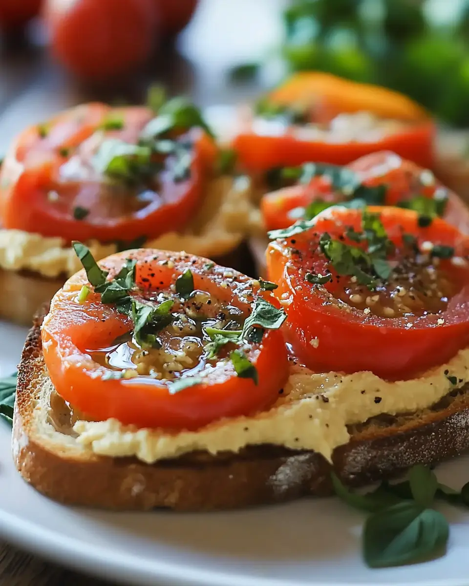 Röstbrot mit Tomaten & Hummus First Image First Image