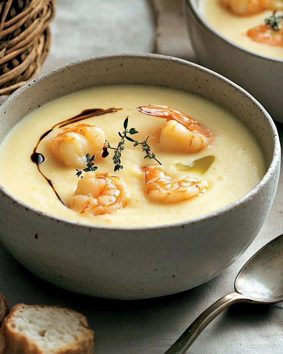 Topinambur-Kartoffel-Cremesuppe mit Garnelen First Image First Image