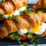 Croissant-Sandwiches mit pochierten Eiern First Image First Image