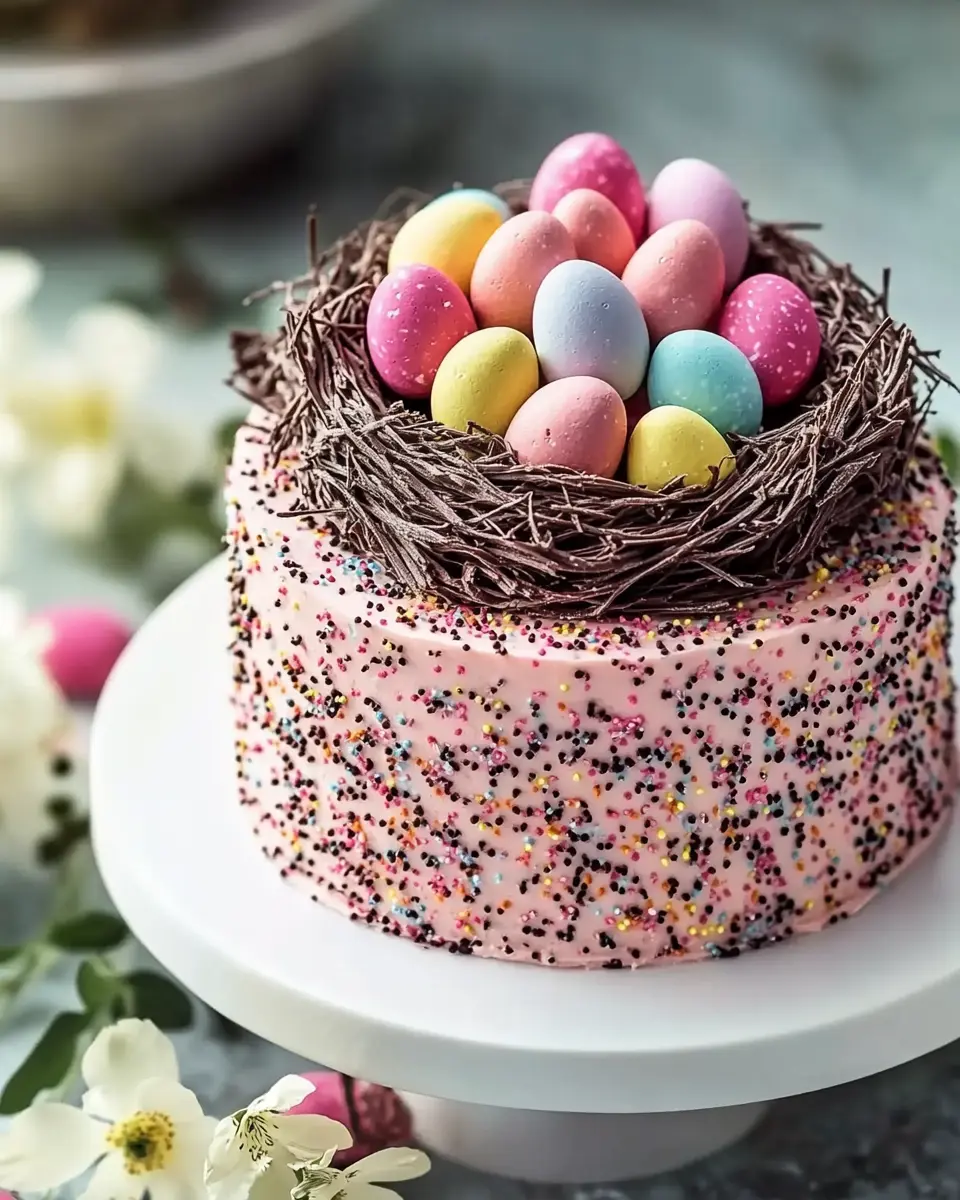 Gesprenkelte Ostertorte mit Nest aus Schokolade – das beste Osterrezept First Image First Image