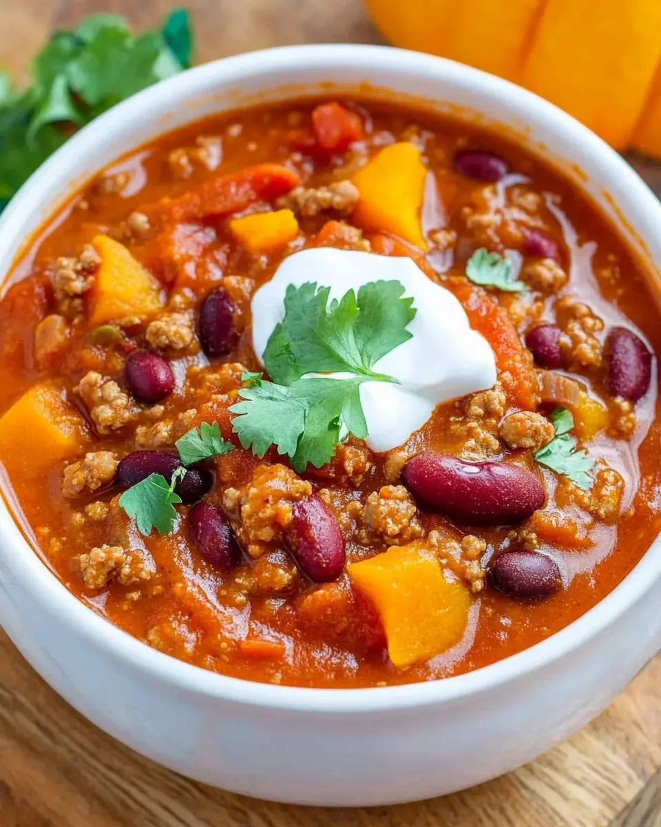 Kürbis-Chili mit Hackfleisch, Kürbispüree und Bohnen First Image First Image