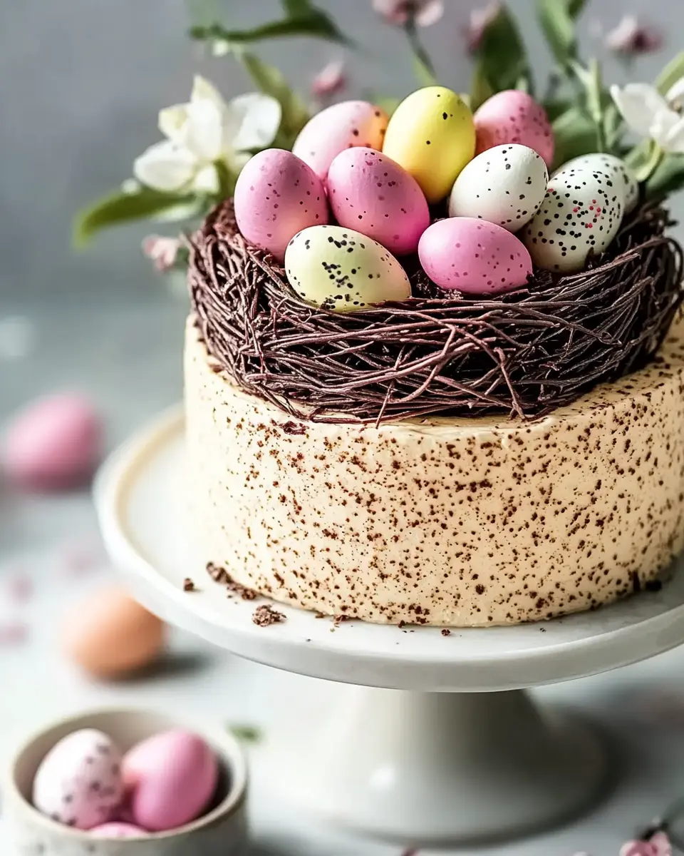 Gesprenkelte Ostertorte mit Nest aus Schokolade – das beste Osterrezept First Image First Image
