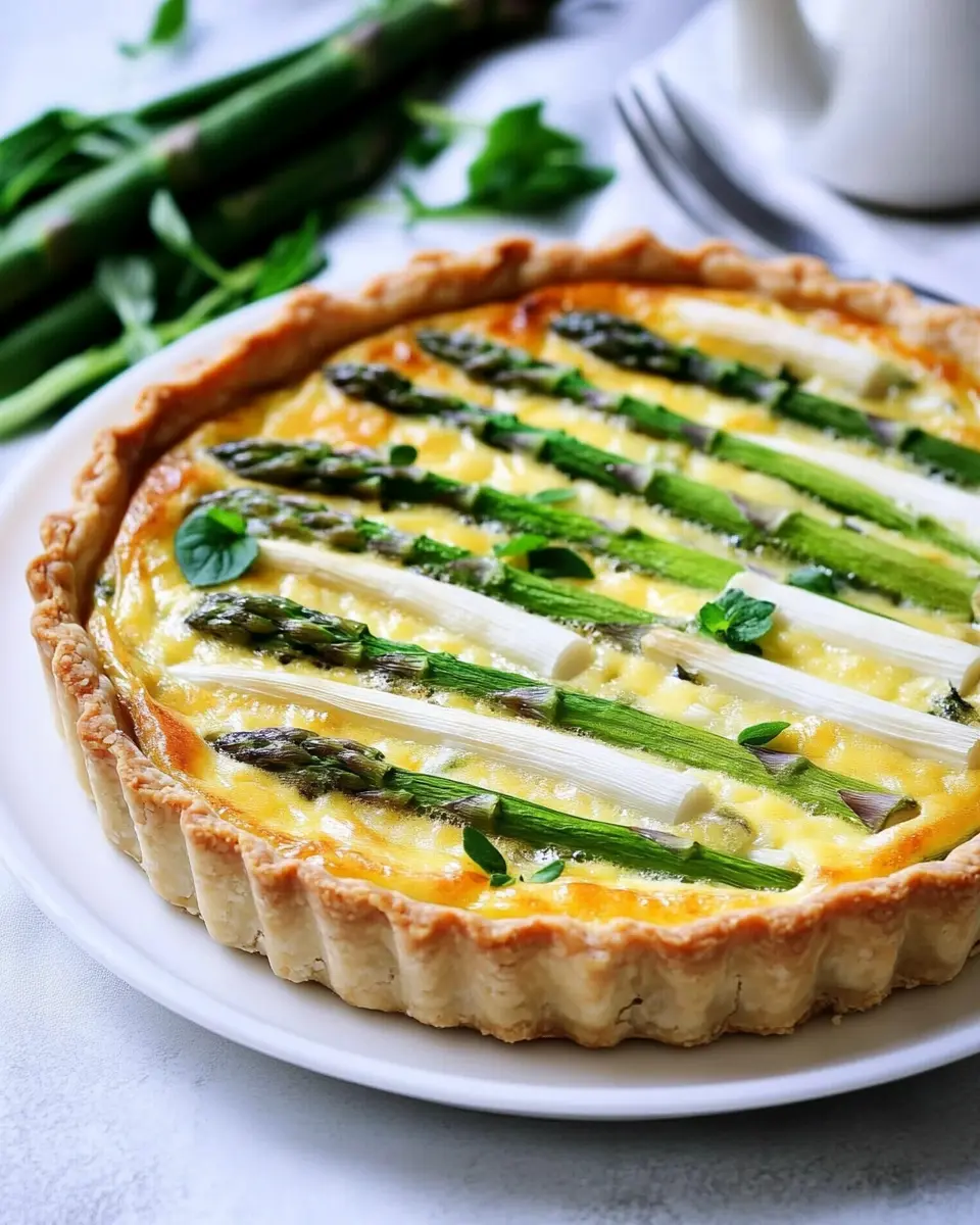 Spargel-Quiche mit weißem und grünem Spargel First Image First Image