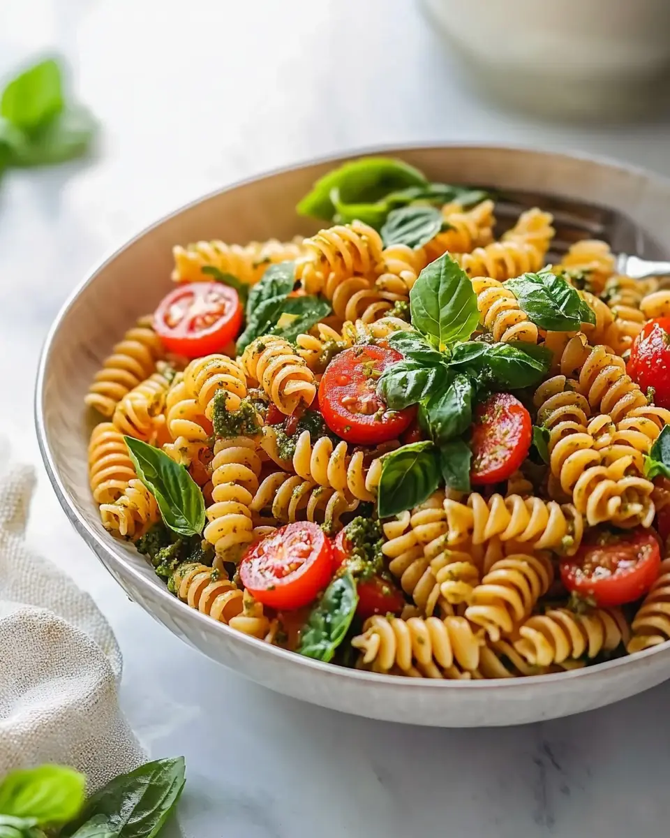 Nudelsalat mit rotem Pesto – Einfaches Rezept First Image First Image