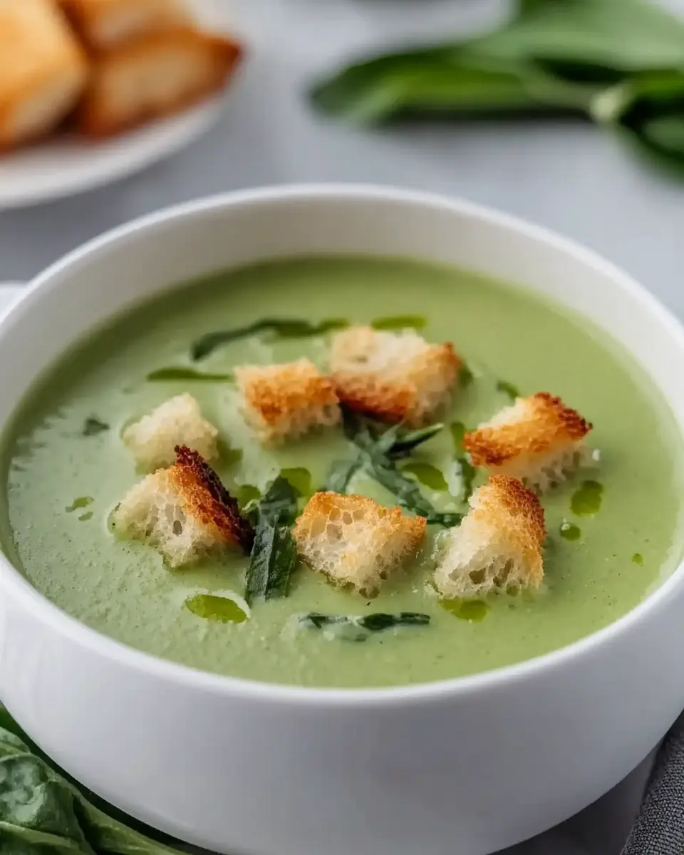 Bärlauchschaumsuppe mit Croutons – Einfaches Rezept First Image First Image