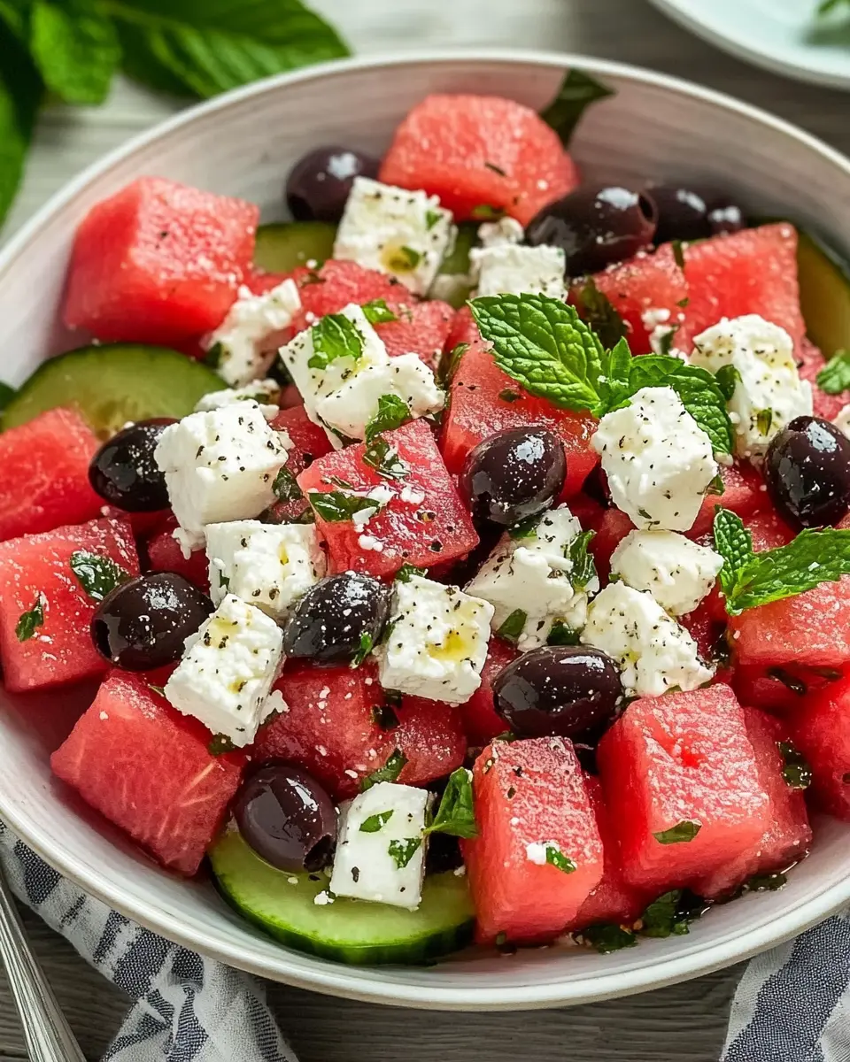 Griechischer Wassermelonen Salat Rezept einfach First Image First Image