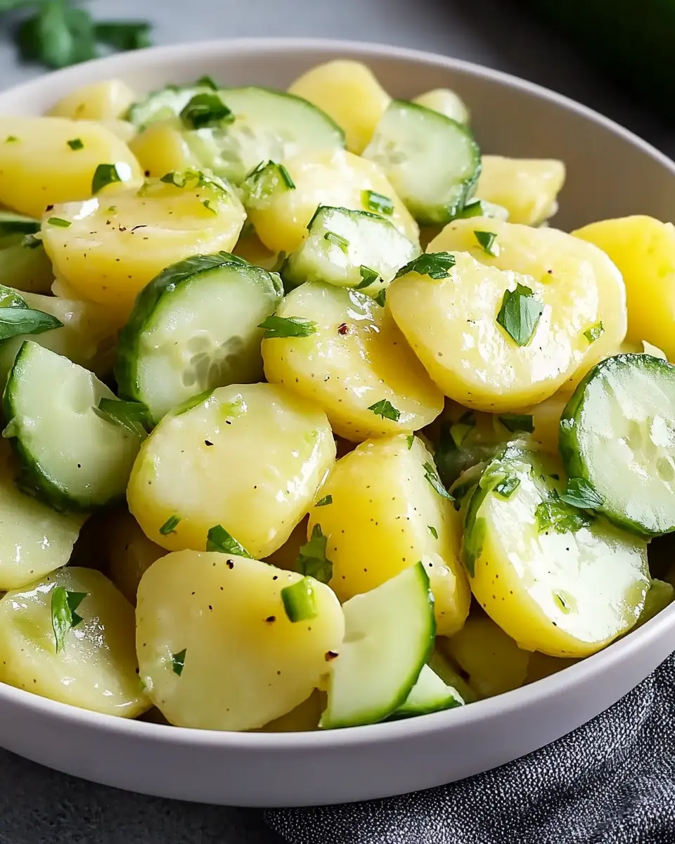 Kalorienarme Kartoffelsalat mit Gurke und Brühe – Lecker & gesund! First Image First Image