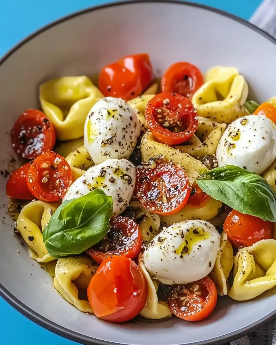 Frischer Tortellini Salat getoppt mit Mozzarella Rezept First Image First Image