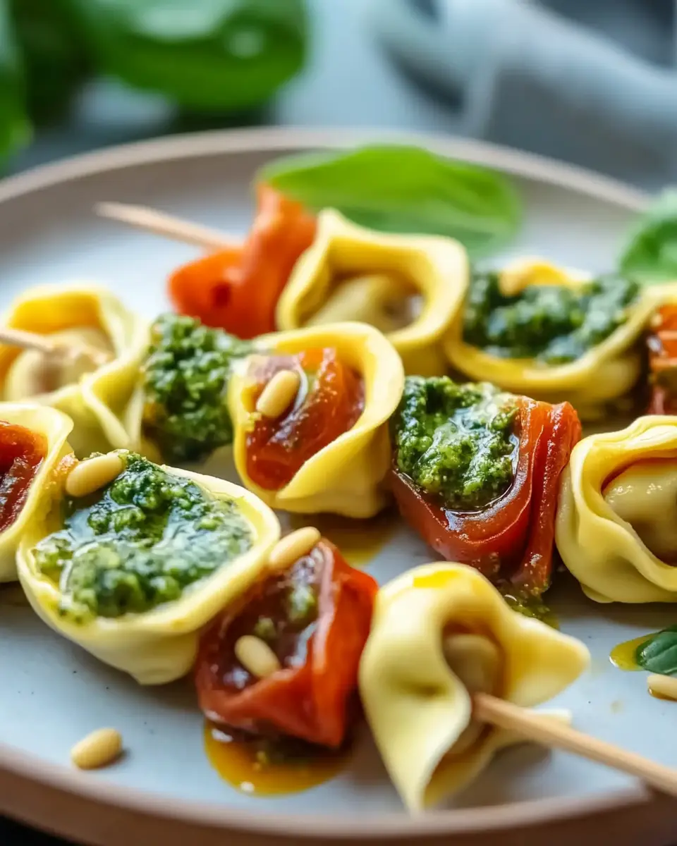 Vegetarische Tortellini Spieße mit Pesto – Bestes Rezept First Image First Image