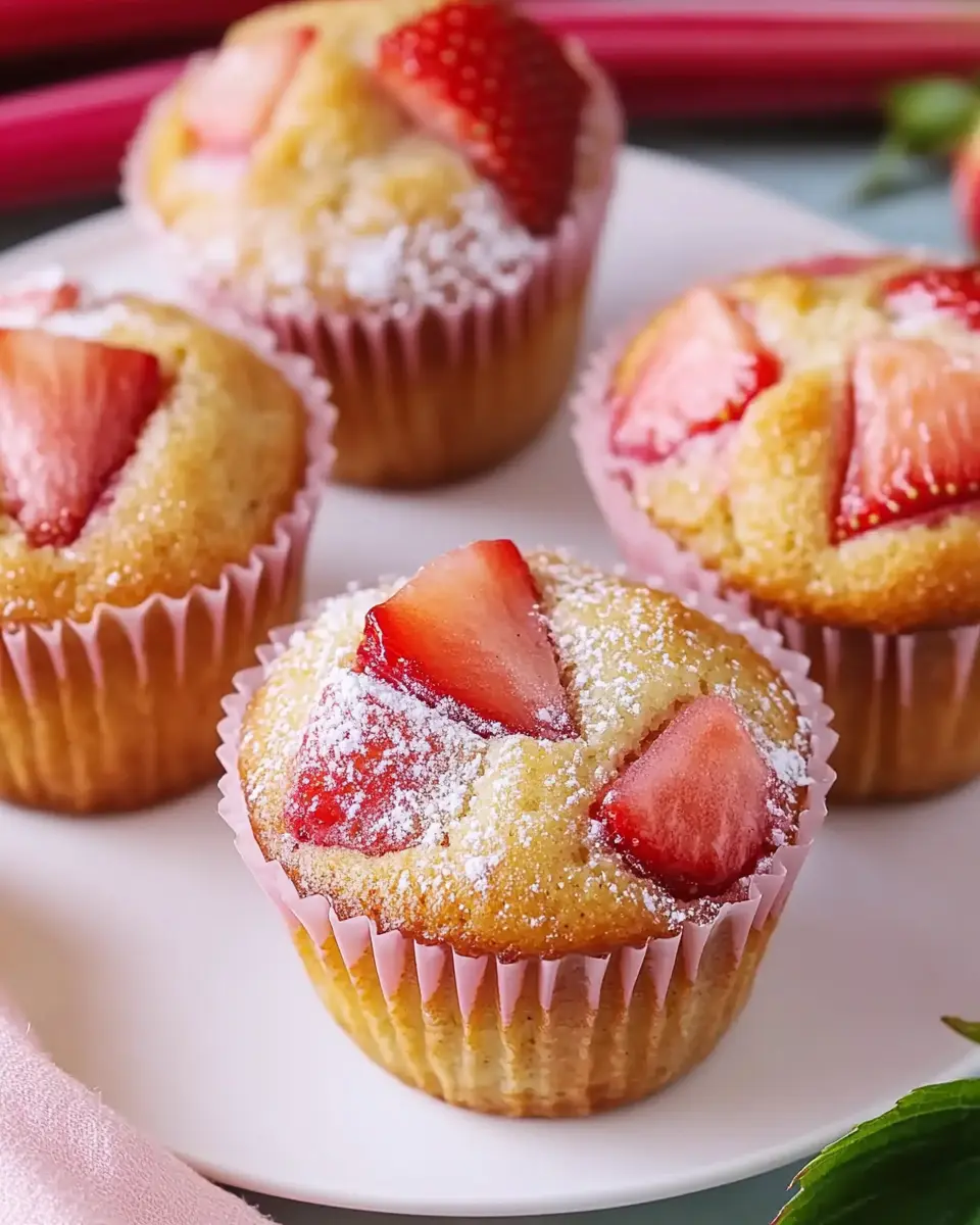 Saftige Erdbeer Rhabarber Muffins Rezept einfach & schnell First Image First Image